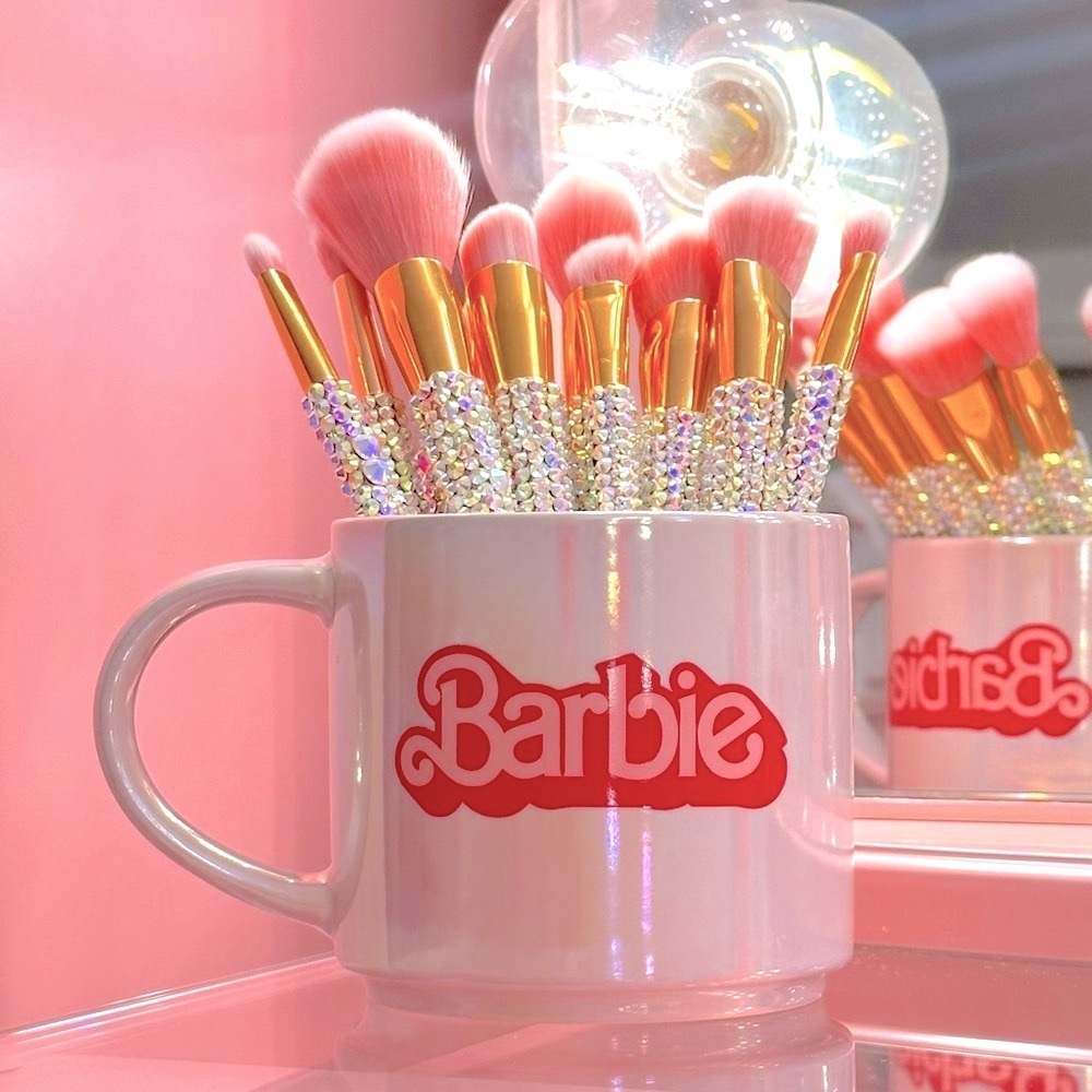 Pink Sparkle Blinged Rhinestone Glam Makeup Brushes - Picture 2 of 2